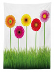 Vivid Flowers On Grass Printed Tablecloth Home Decor