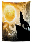 Howling Animal Silhouette Hill Printed Tablecloth Home Decor