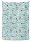 Penguin Snowman Ice Flower Pattern Printed Tablecloth Home Decor