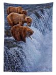 Wild Bear Fish Nature Pattern Printed Tablecloth Home Decor