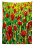 Poppies On Green Grass Oil Painting Printed Tablecloth Home Decor