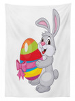 Cartoon Rabbit Happy Easter Pattern Printed Tablecloth Home Decor