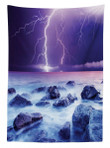 Stormy Sky Ocean Rocks Night Printed Tablecloth Home Decor