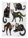 Ornate Black Cats Pattern Printed Tablecloth Home Decor