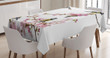 Pink Flowers Hummingbirds On White Printed Tablecloth Home Decor