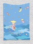 Cartoon Flying Girls Design Printed Wall Tapestry Home Decor