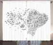 Infographic Doodle Line Map Pattern Printed Window Curtain Door Curtain