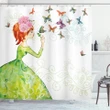 Cartoon Lady Pastel Printed Shower Curtain Bathroom Decor