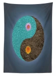 Yin Yang Flower Teal Brown Design Printed Tablecloth Home Decor