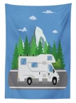 Retro Trailer On Road Forest Design Printed Tablecloth Home Decor