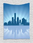 Retro Milwaukee Skyline Stripes Pattern Blue Background Printed Wall Tapestry