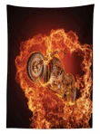 Motorbike In Fire Design Printed Tablecloth Home Decor