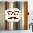 Man Moustache Glasses Stripes Pattern Printed Shower Curtain Home Decor