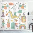 Doodle Dragon And King Pattern Printed Shower Curtain Home Decor