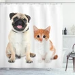 Kitten And Puppy Photo Printed Shower Curtain Home Decor