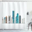Flat City Illustration Building Pattern Printed Shower Curtain Home Decor
