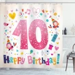 10 Years Kids Birthday Colorful Pattern Printed Shower Curtain Home Decor