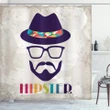 Man Hat Glasses Beard Colors Pattern Printed Shower Curtain Home Decor