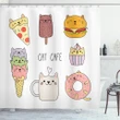 Cats Cafe Food Shapes Cute Pattern Printed Shower Curtain Home Decor