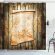 Map On Grunge Timber Wood Pattern Printed Shower Curtain Home Decor