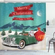 Santa In Classic Car Printed Shower Curtain Home Decor