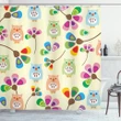 Owls Flowers Kids Room Pattern Printed Shower Curtain Home Decor