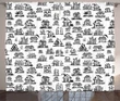 Village Houses Doodle Town Printed Window Curtain Door Curtain