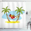 Hammock Palm Tree Shade Bird Pattern Printed Shower Curtain Home Decor