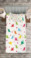 Heart Branches Colorful Birds Pattern Printed Bedspread Set Home Decor
