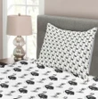 Black Aquatic Birds Lotus Pattern Printed Bedspread Set Home Decor