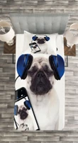 Music Listening Dog Phone Pattern Printed Bedspread Set Home Decor