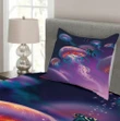 Jellyfish Purple And Black Printed Bedspread Set Home Decor