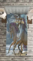 Flower Adorned Mane Horse Printed Bedspread Set Home Decor