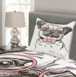 Pug With Bow Glasses Pattern Printed Bedspread Set Home Decor