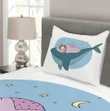 Girl Sleeping On Whale Pattern Printed Bedspread Set Home Decor