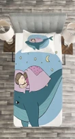 Girl Sleeping On Whale Pattern Printed Bedspread Set Home Decor