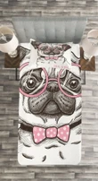 Pug With Bow Glasses Pattern Printed Bedspread Set Home Decor