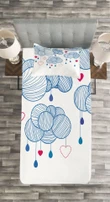 Hand Drawn Clouds Printed Bedspread Set Home Decor