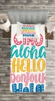 Hello Different Languages Printed Bedspread Set Home Decor