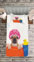 Dog Having A Bath Tub Pattern Printed Bedspread Set Home Decor