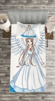 Cartoon With Angel Wings Pattern Printed Bedspread Set Home Decor