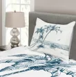 Palm Tree Boat Sketch Pattern Printed Bedspread Set Home Decor
