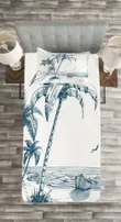Palm Tree Boat Sketch Pattern Printed Bedspread Set Home Decor