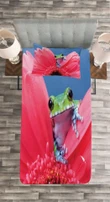 Frog On Gabera Flower Printed Bedspread Set Home Decor