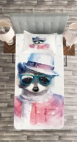 Retro Hipster Raccoon Printed Bedspread Set Home Decor