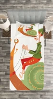 Little Elf Riding A Snail Printed Bedspread Set Home Decor