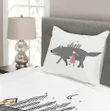 Girl With A Giant Wolf Pattern Printed Bedspread Set Home Decor