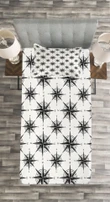 Monochrome Windrose Black Pattern Printed Bedspread Set Home Decor