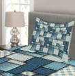Denim Sewings Squares Pattern Printed Bedspread Set Home Decor