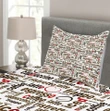 Coffee Words Cafe Shop Pattern Printed Bedspread Set Home Decor